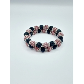 Knotband strass roze - zwart